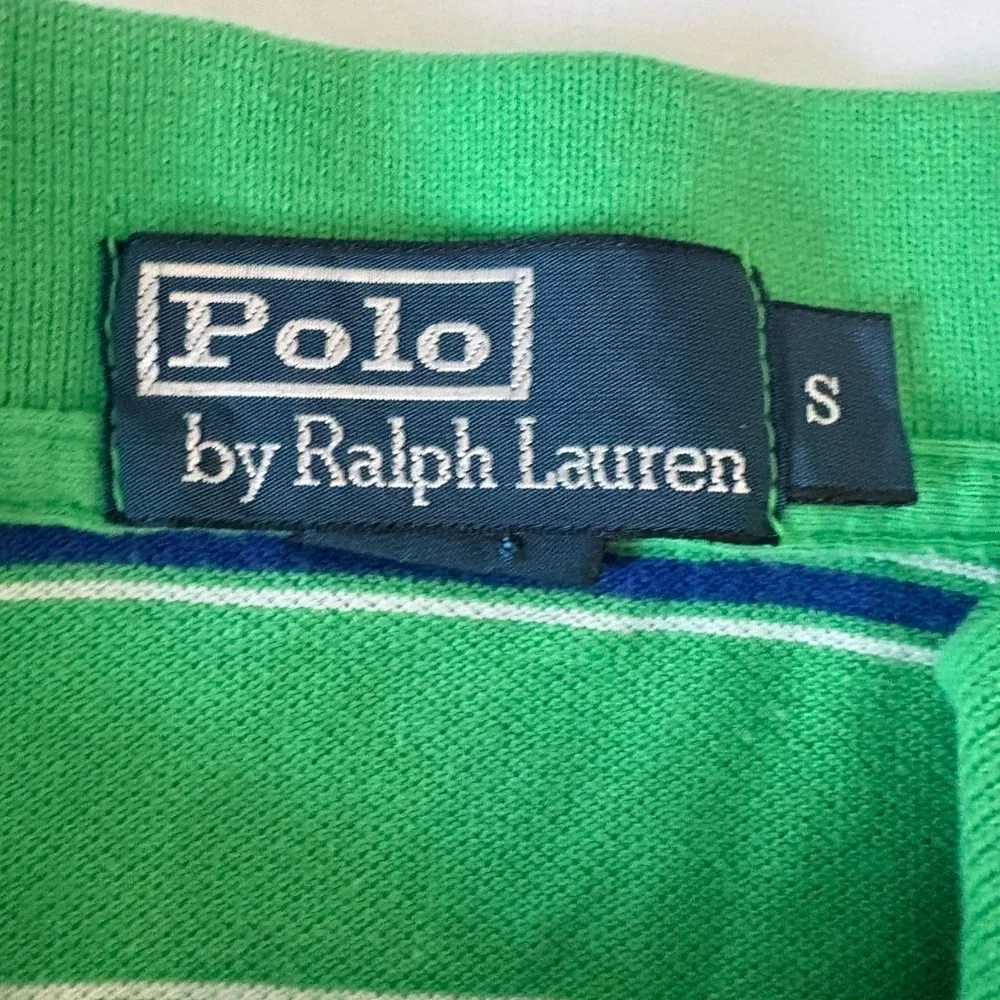 Polo Ralph Lauren Mens Green Striped Embroidered Pony Logo Polo Shirt Size S‎
